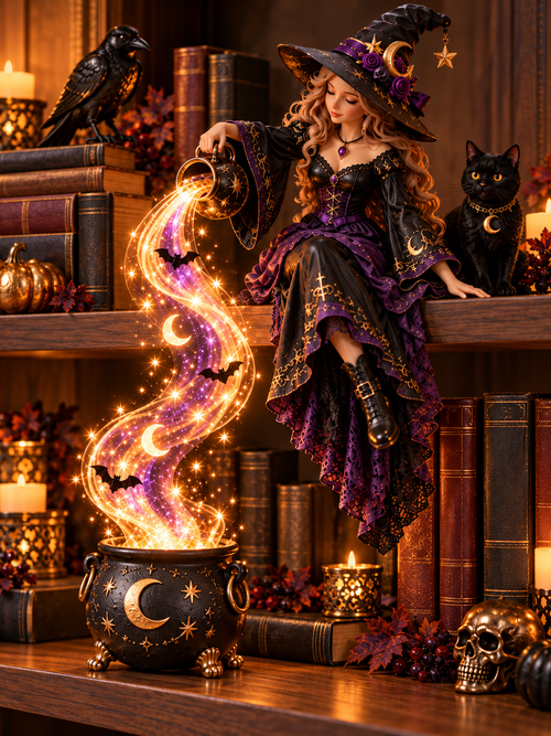 Halloween Cascade Shelf Light With Witch Design