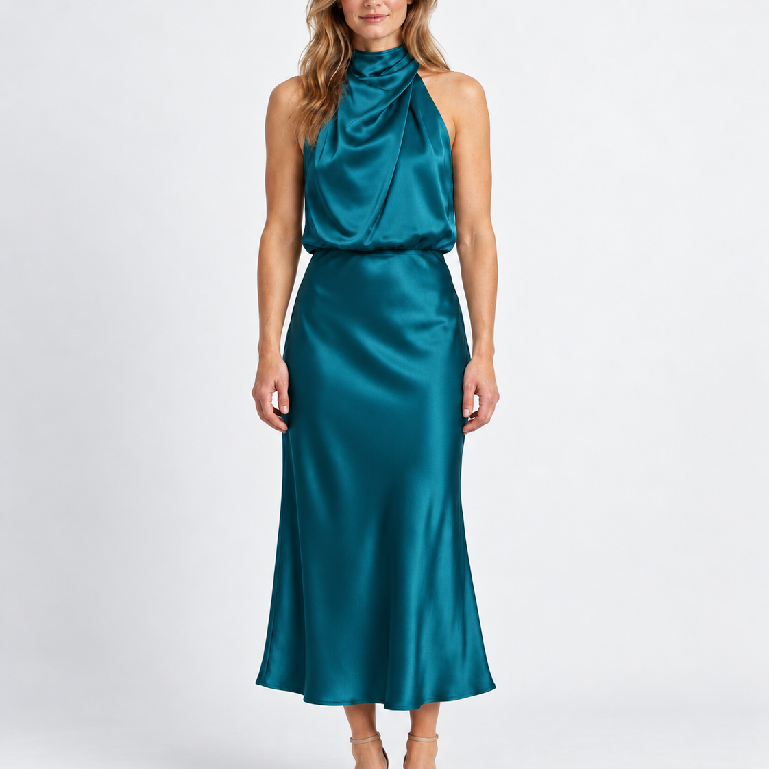 Elegant Draped Midi Dress For Women