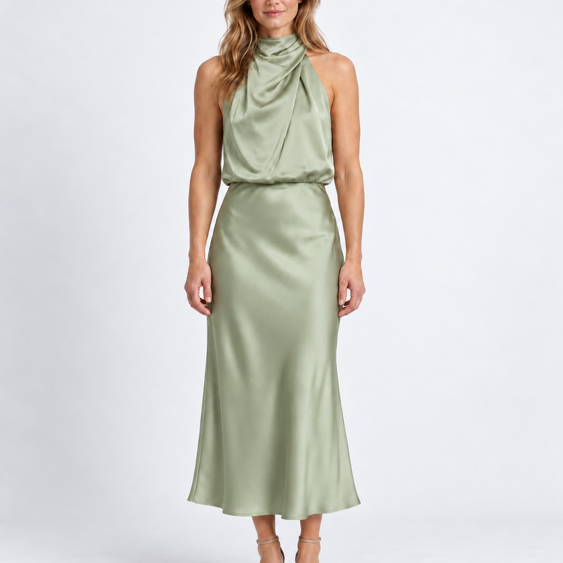 Elegant Draped Midi Dress For Women