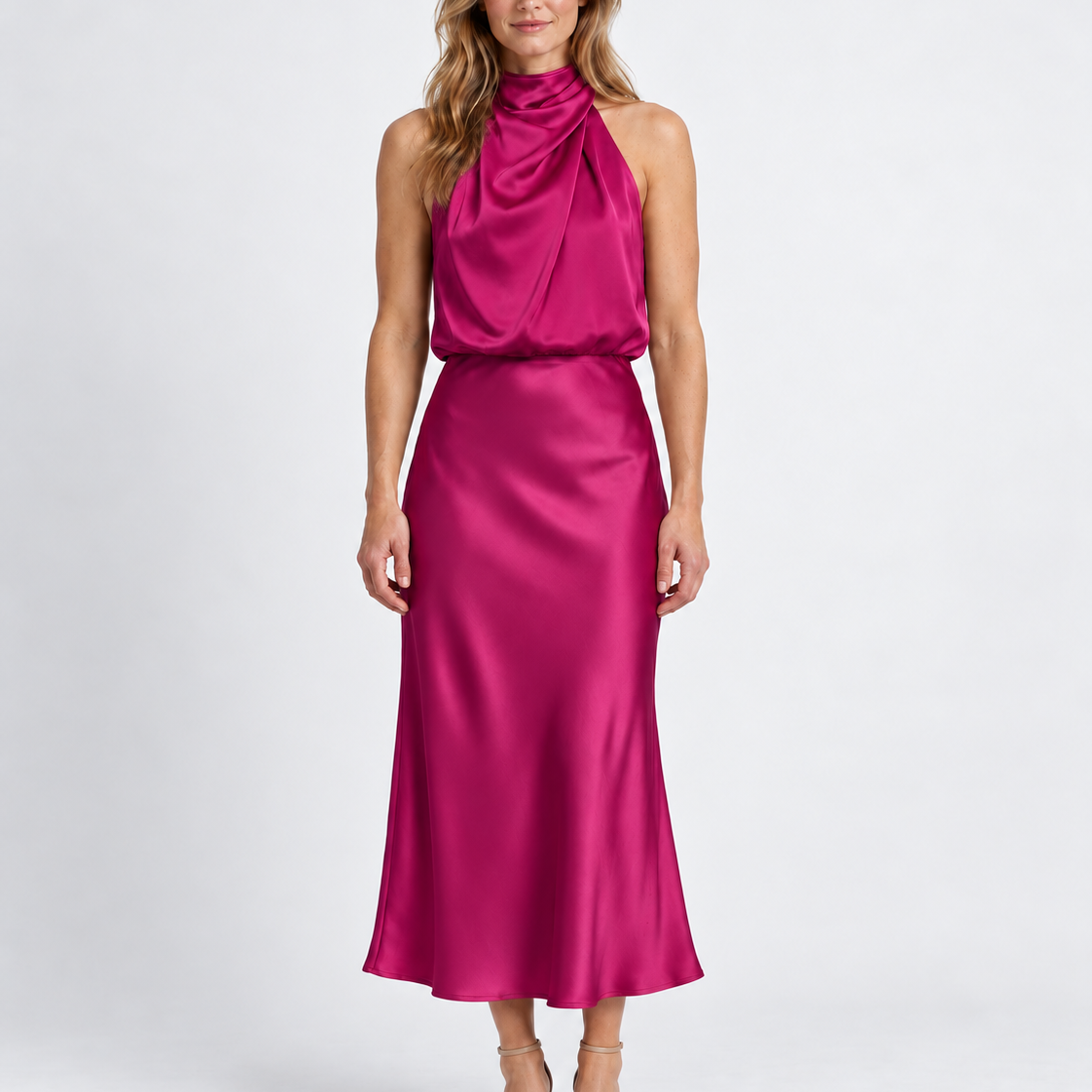 Elegant Draped Midi Dress For Women