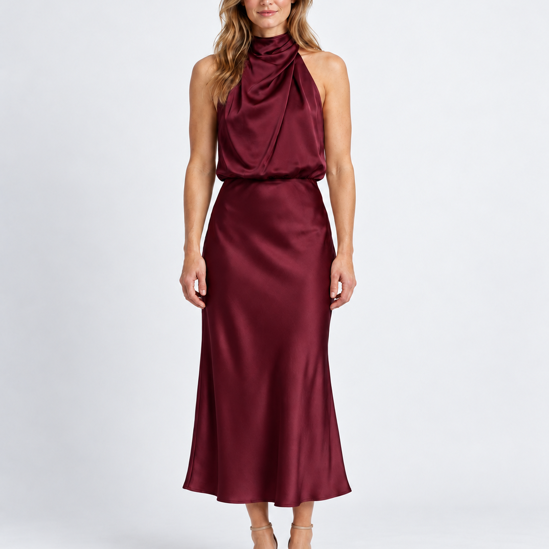 Elegant Draped Midi Dress For Women