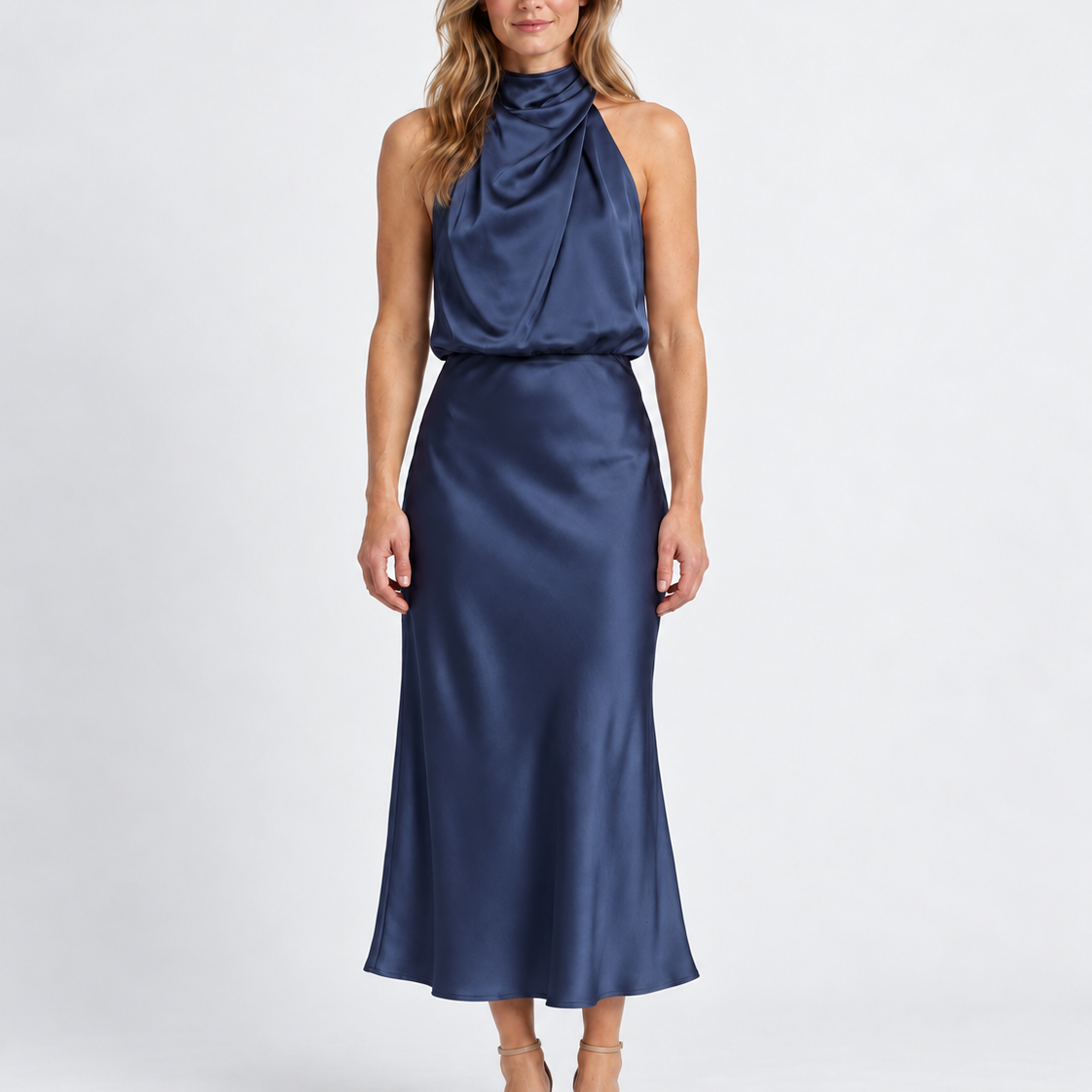 Elegant Draped Midi Dress For Women