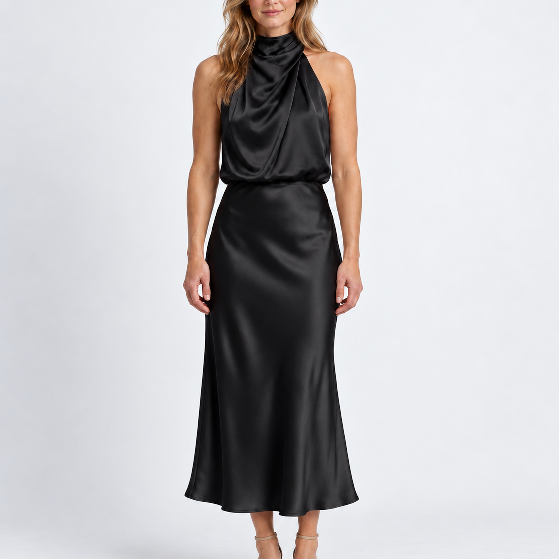 Elegant Draped Midi Dress For Women