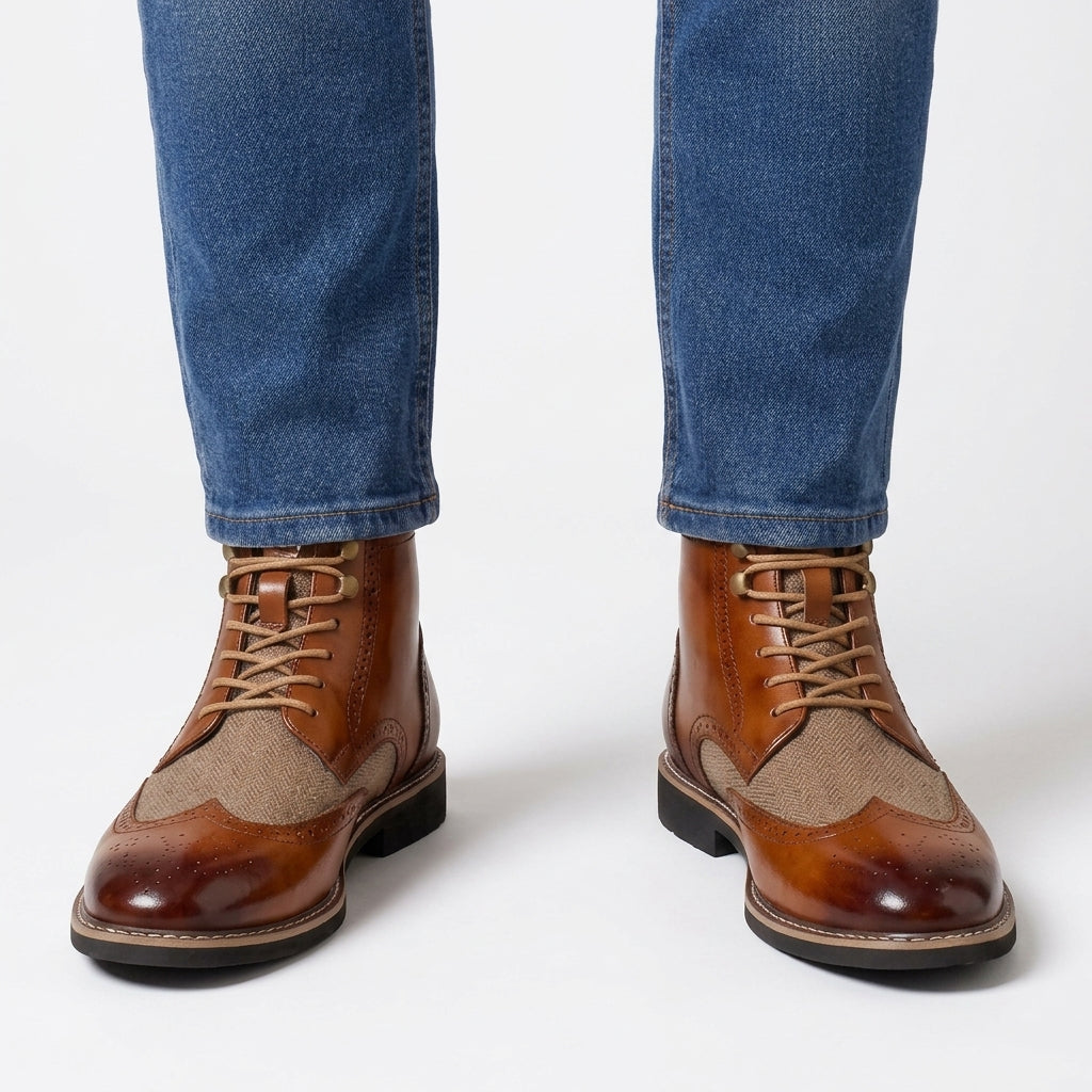 Wingtip Brogue Lace-Up Boots For Men