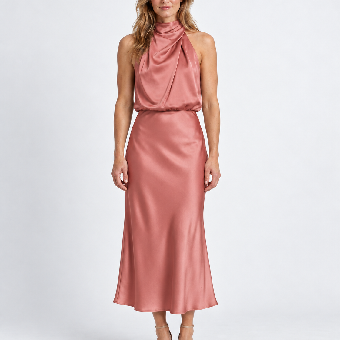 Elegant Draped Midi Dress For Women