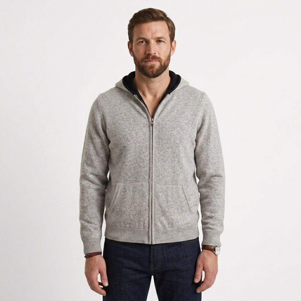 Cashmere Zip Hooded Cardigan For Men