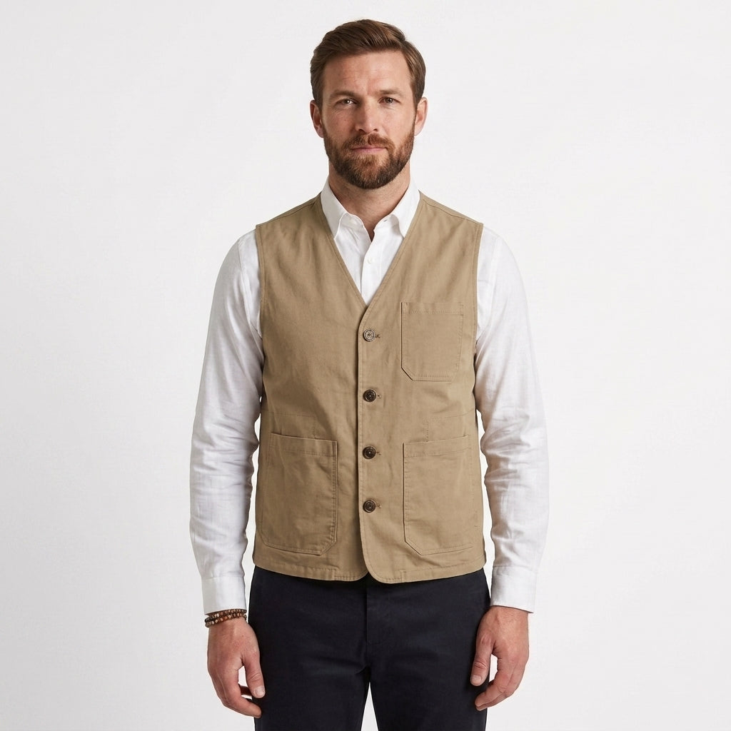 Cotton Button Front Utility Vest For Men