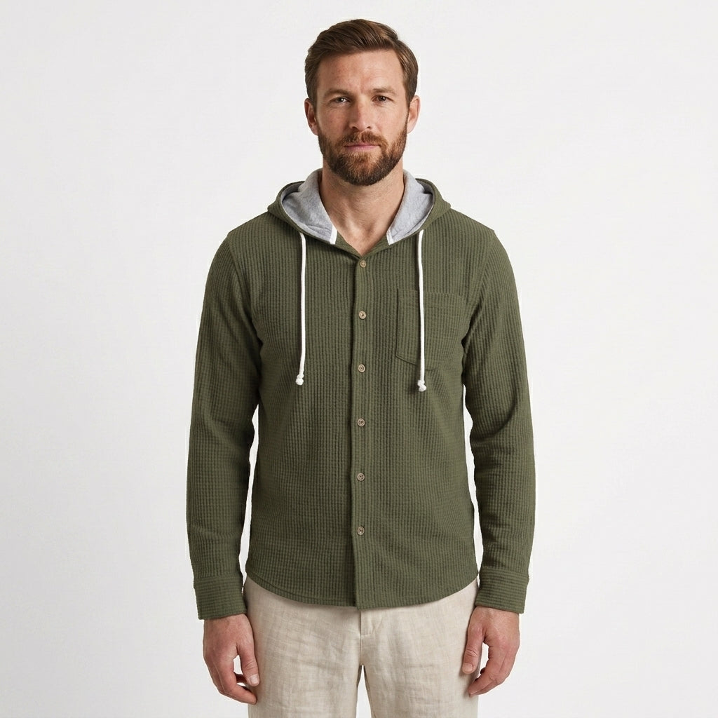 Waffle Knit Hooded Overshirt For Men