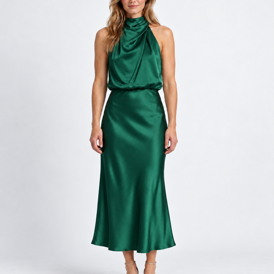 Elegant Draped Midi Dress For Women