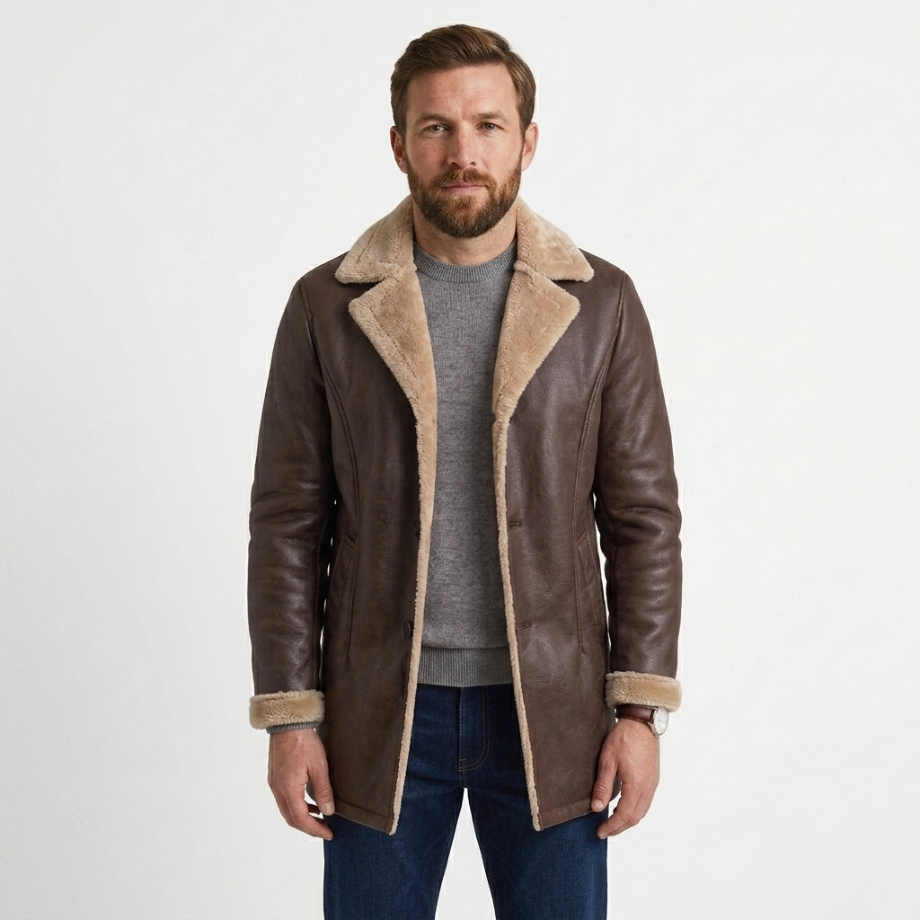 Sherpa Lined Winter Long Jacket For Men