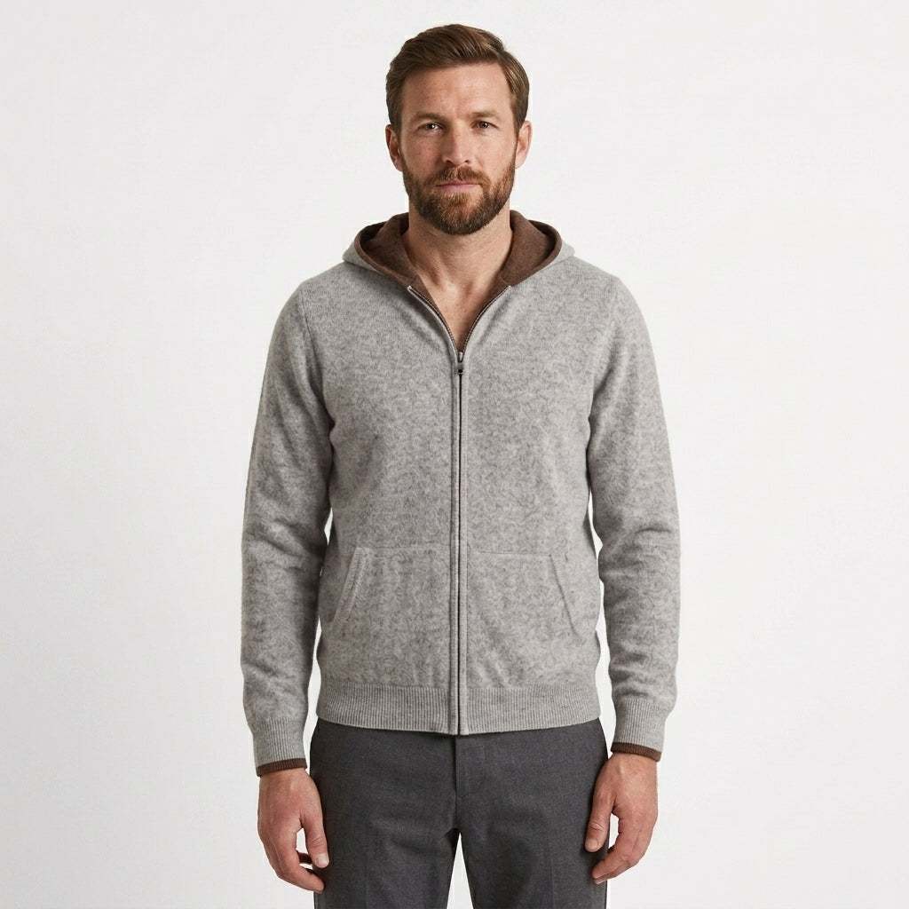 Cashmere Zip Hooded Cardigan For Men