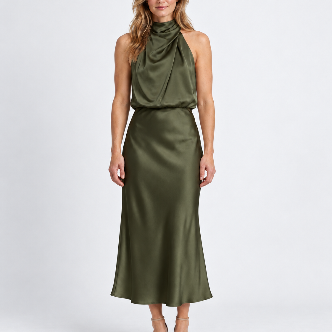 Elegant Draped Midi Dress For Women