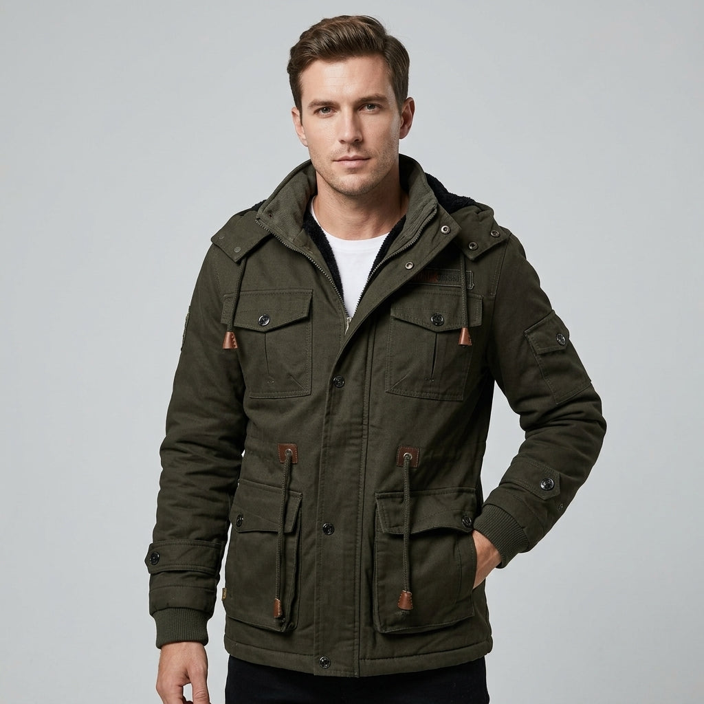 Harrington Oxford | Men's Winter Jacket Army Green Fleece Thermal Hooded Jacket Casual Outdoor Jacket