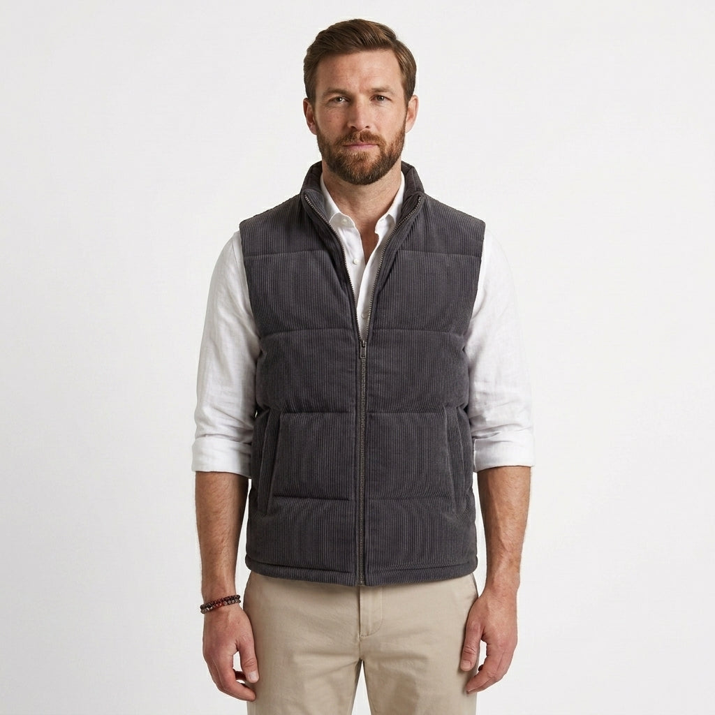 Corduroy Quilted Padded Gilet Vest For Men