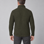 Dark green ribbed jacket with a high collar, shown from the back on a model.