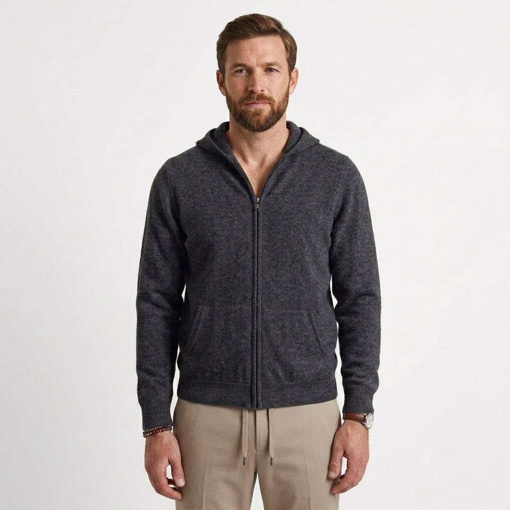 Cashmere Zip Hooded Cardigan For Men