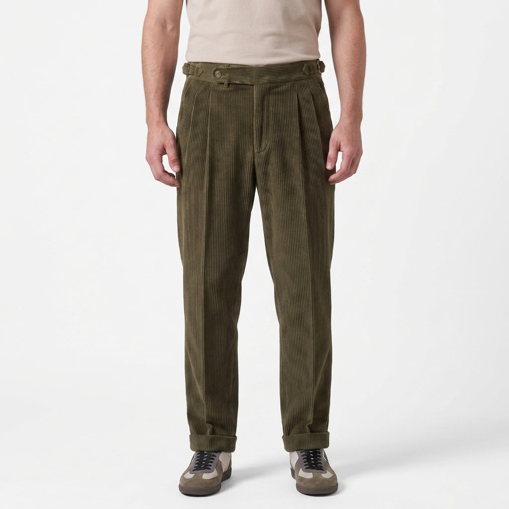 Pleated Corduroy Trousers For Men
