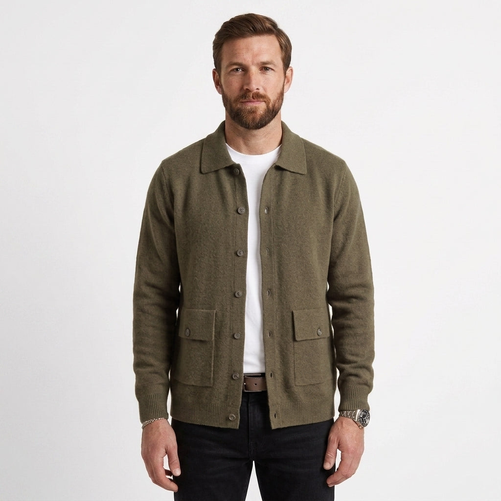Cashmere Stand Collar Button Jacket For Men