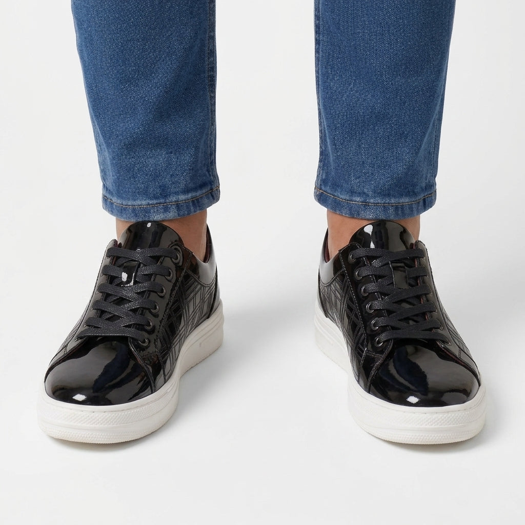 Glossy Faux Leather Casual Sneakers For Men