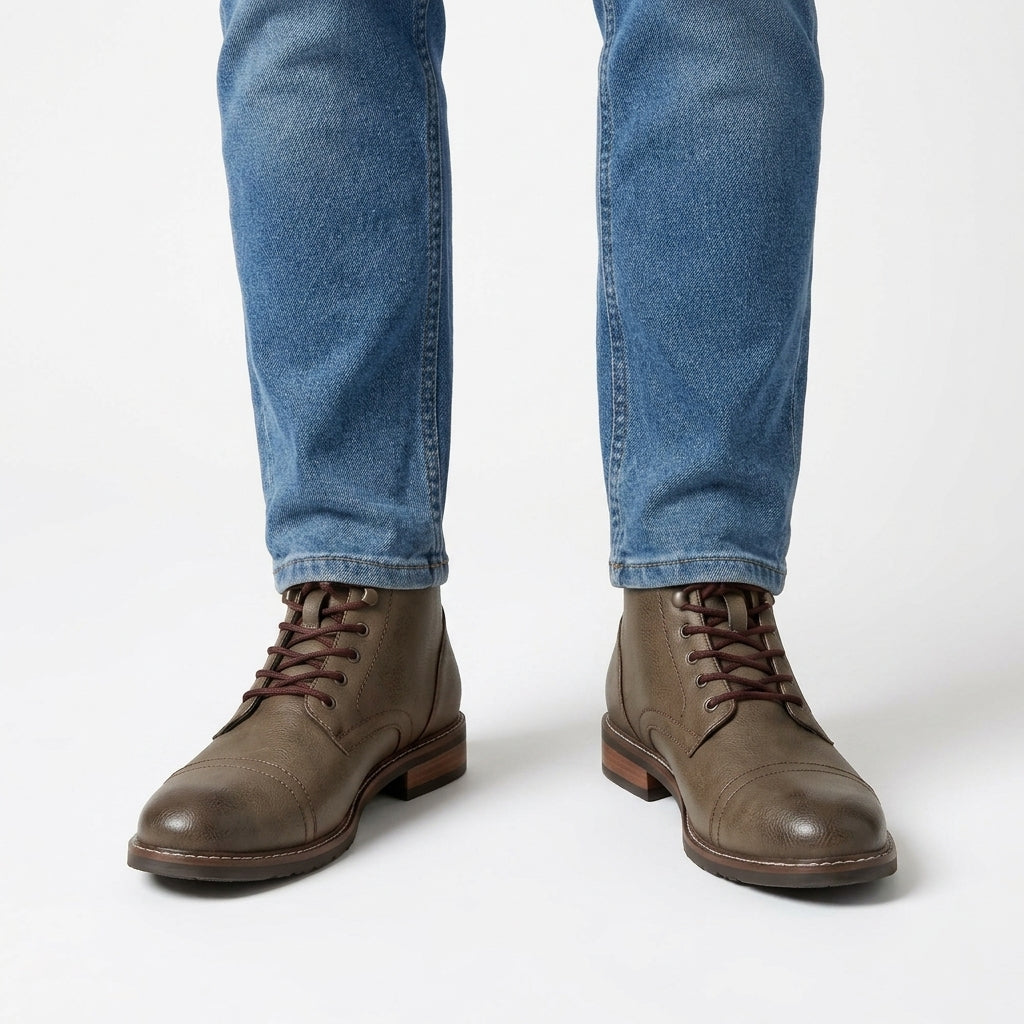 Cap Toe Faux Leather Boots For Men