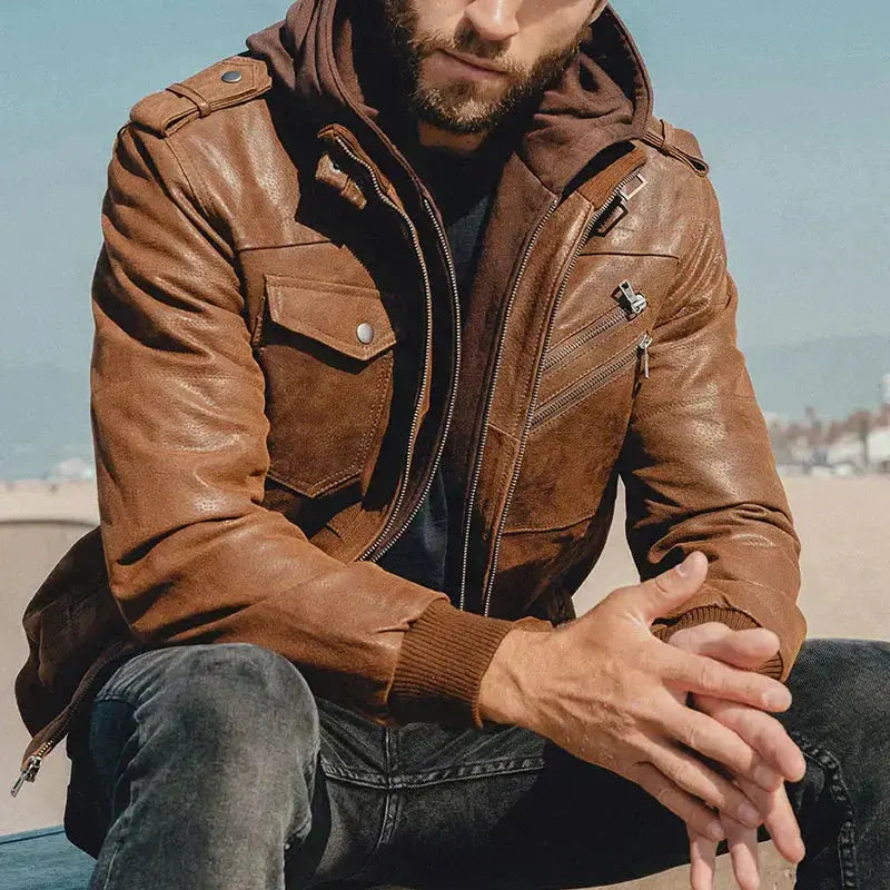 Harrington Oxford | Men’s Hooded Leather Winter Jacket Harrington Oxford