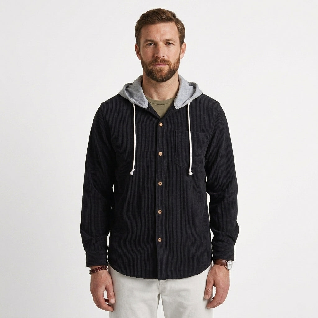 Waffle Knit Hooded Overshirt For Men
