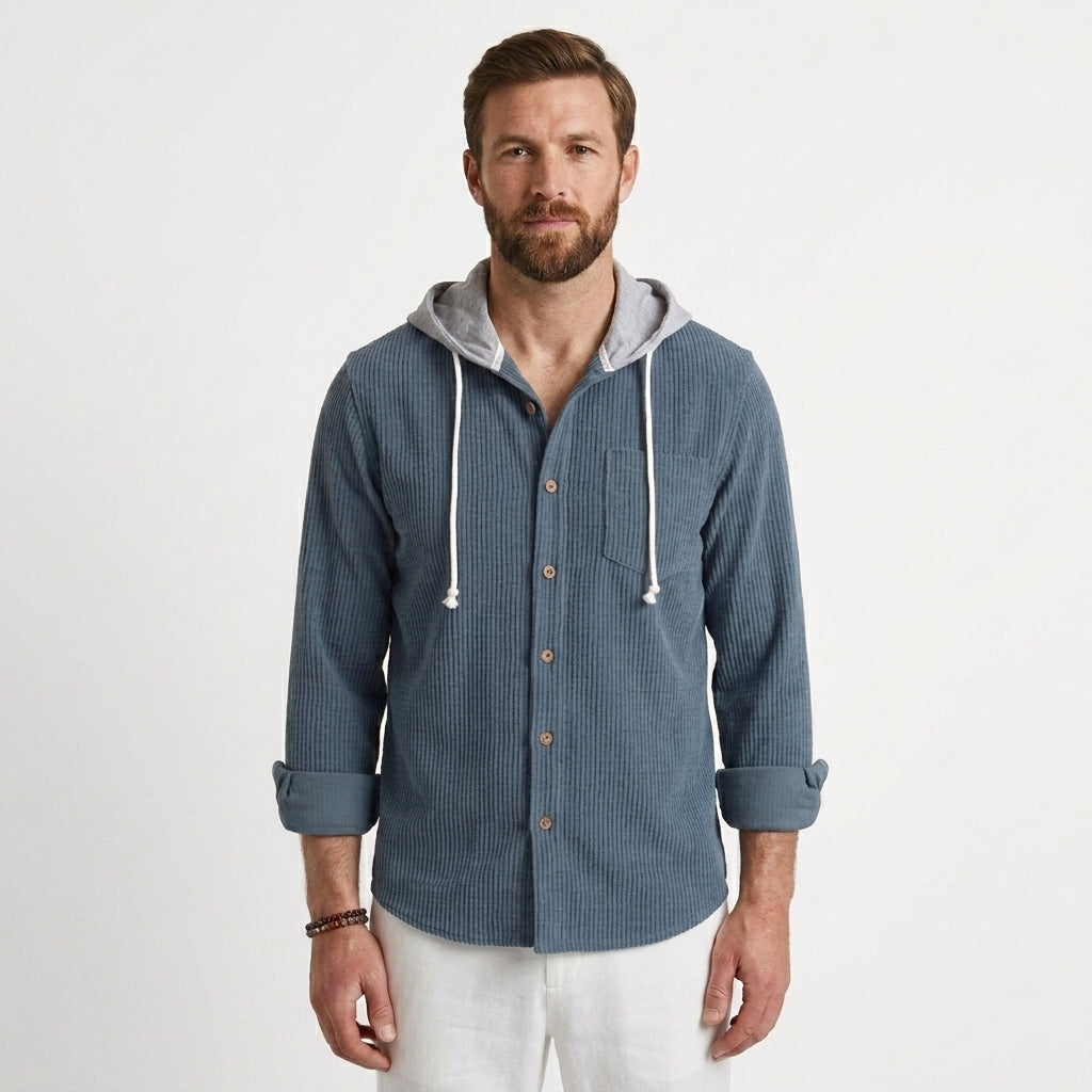 Waffle Knit Hooded Overshirt For Men