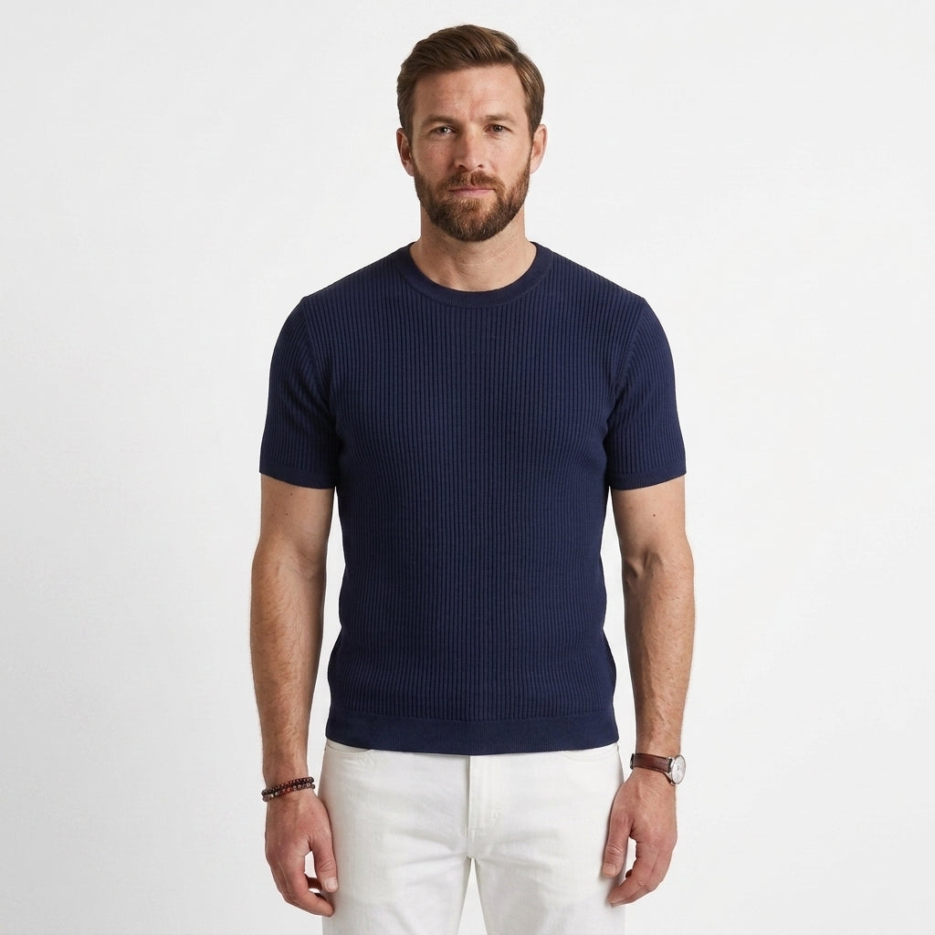 Slim Fit Ribbed Knit T-Shirt For Men