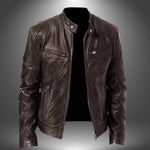 Harrington Oxford | Men’s Leather Biker Jacket – Zip-Up with Stand Collar and Pockets Harrington Oxford