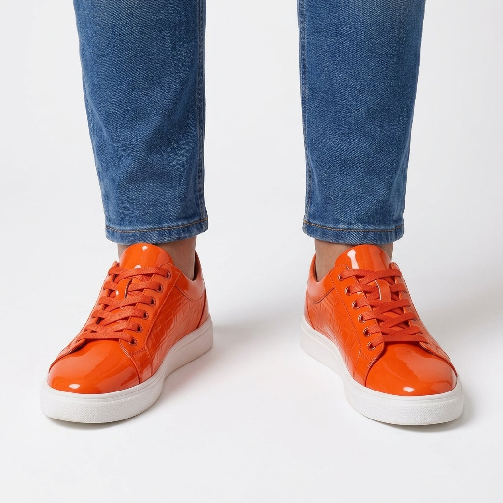 Glossy Faux Leather Casual Sneakers For Men