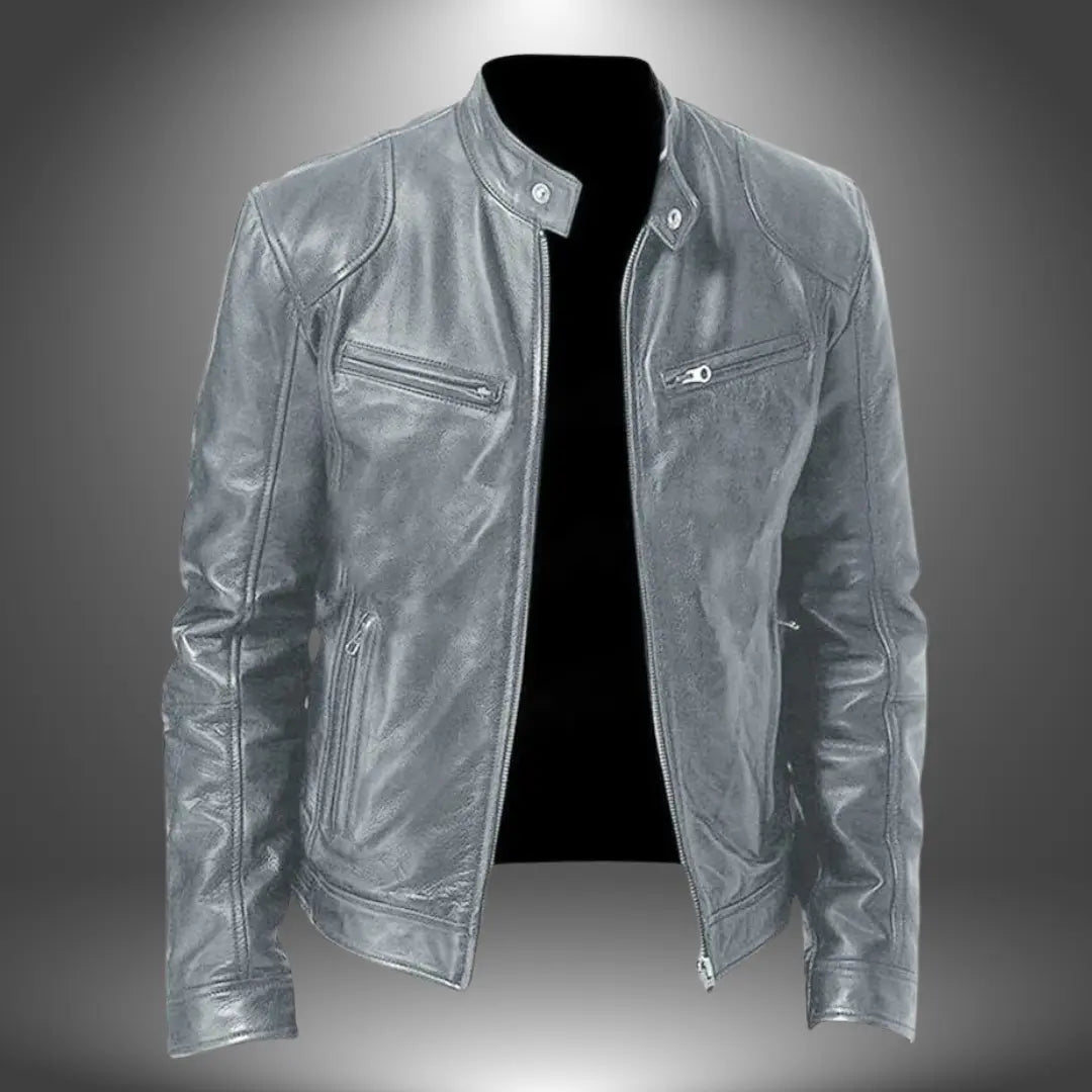 Harrington Oxford | Men’s Leather Biker Jacket – Zip-Up with Stand Collar and Pockets Harrington Oxford