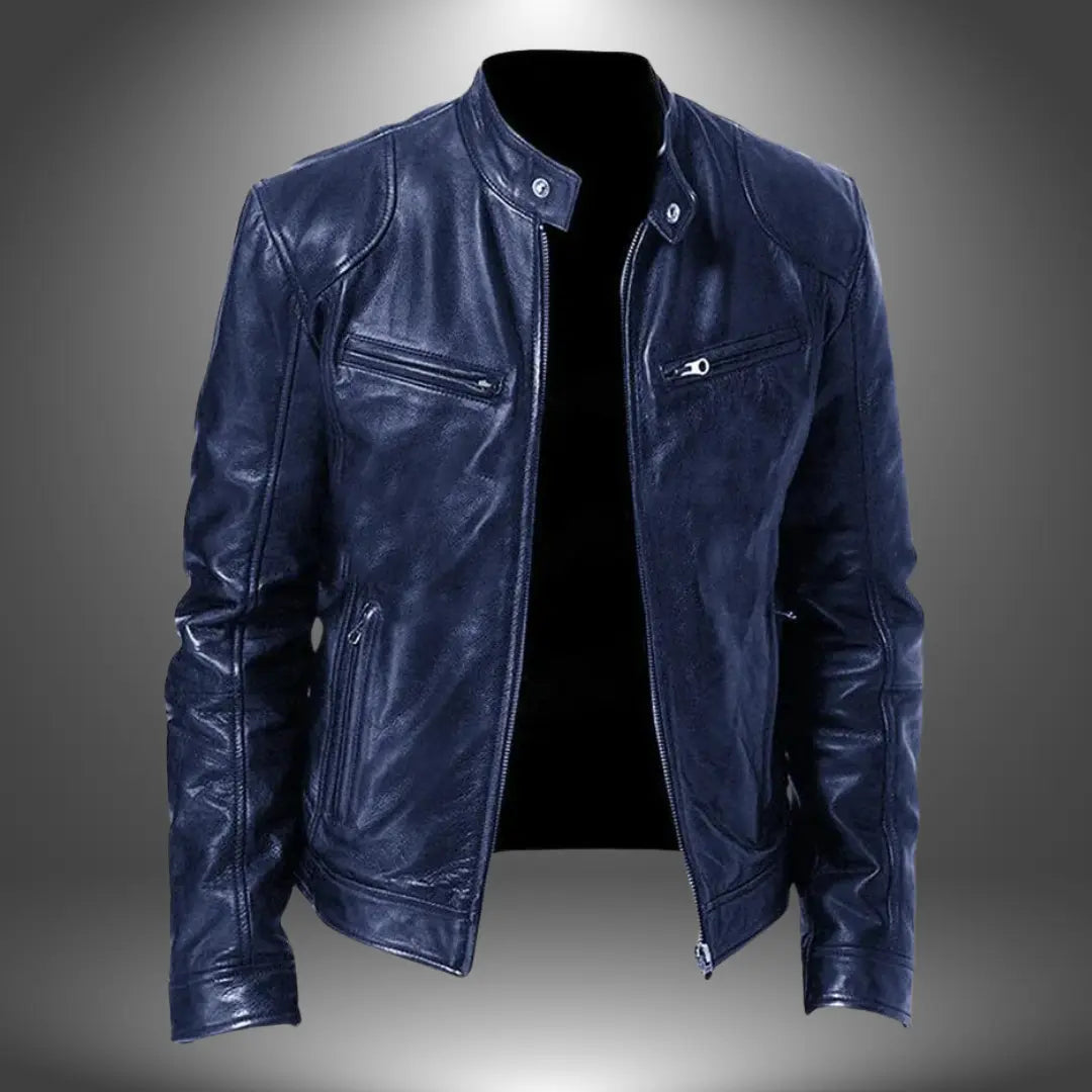 Harrington Oxford | Men’s Leather Biker Jacket – Zip-Up with Stand Collar and Pockets Harrington Oxford