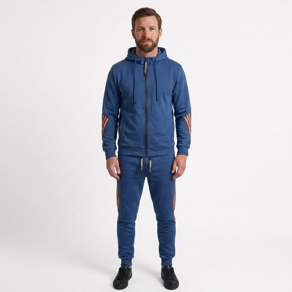 Cotton Blend Zip Tracksuit Set For Men