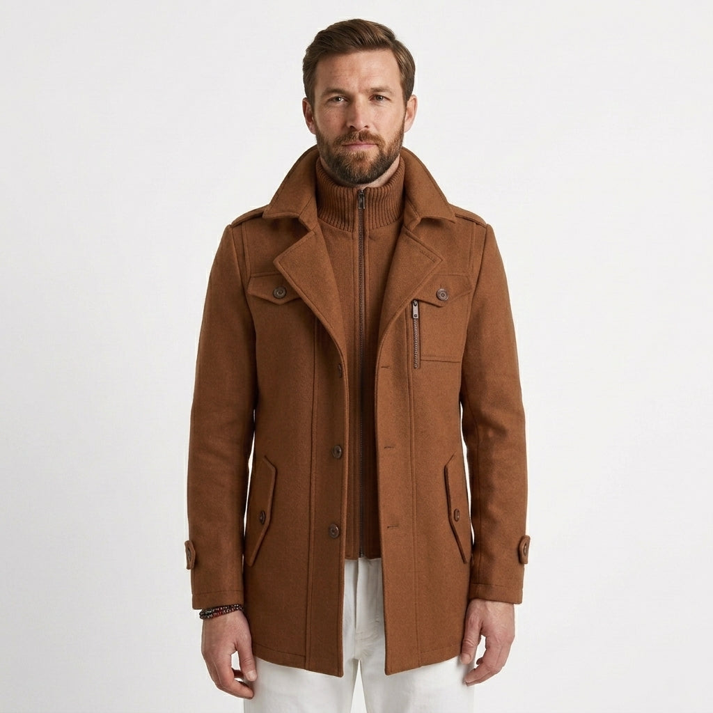 Wool Zip Field Long Jacket For Men