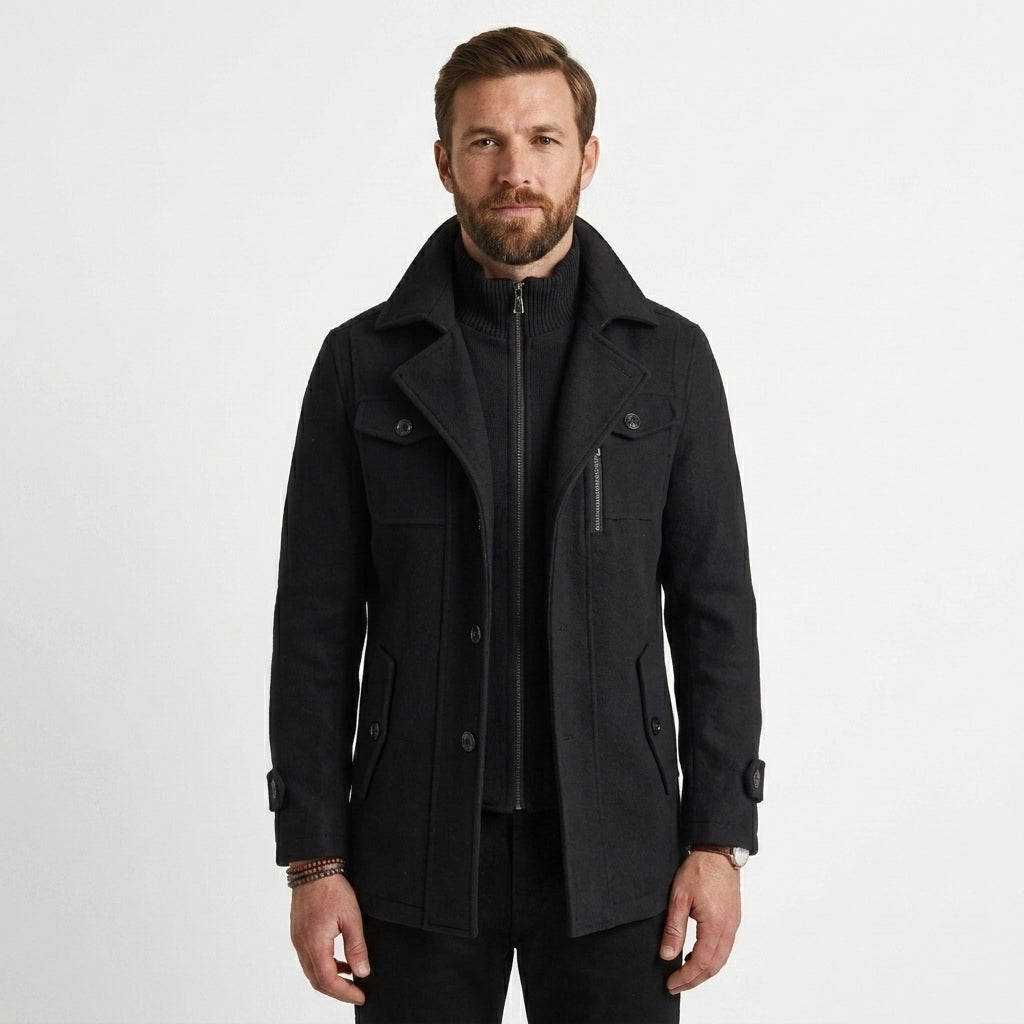Wool Zip Field Long Jacket For Men