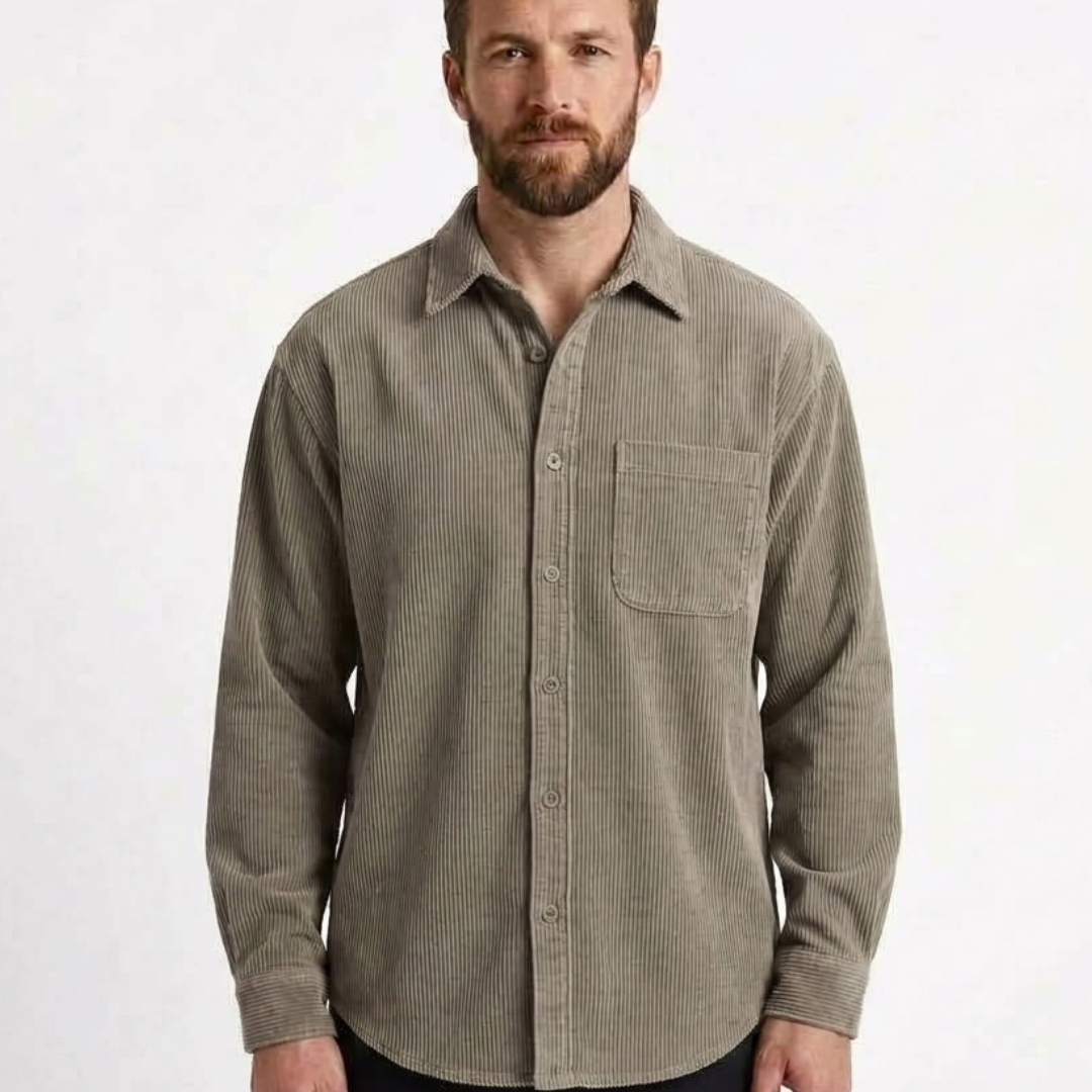 Textured Button-Front Overshirt For Men