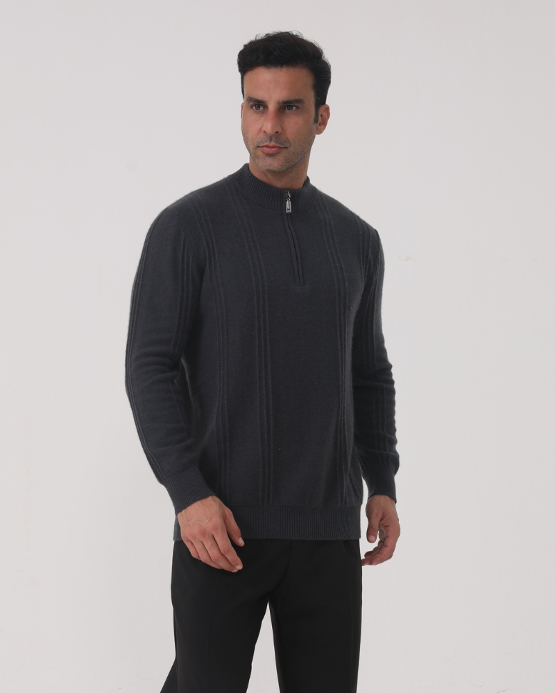 Adrian Cashmere Half-Zip Jumper for Men – Luxurious Knitwear Essential Dark Gray