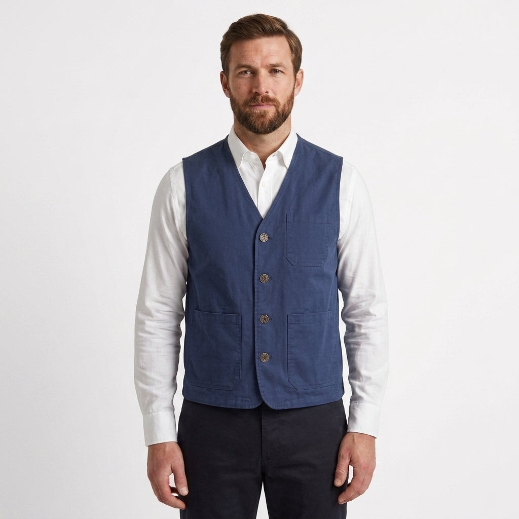 Cotton Button Front Utility Vest For Men