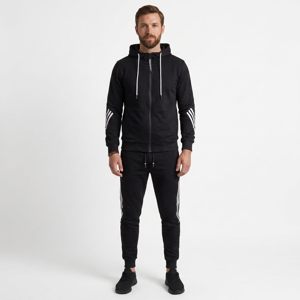 Cotton Blend Zip Tracksuit Set For Men