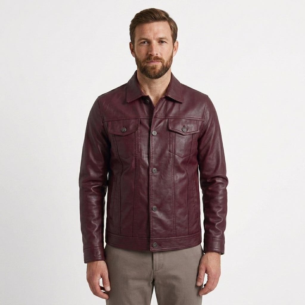 Faux Leather Button Jacket For Men