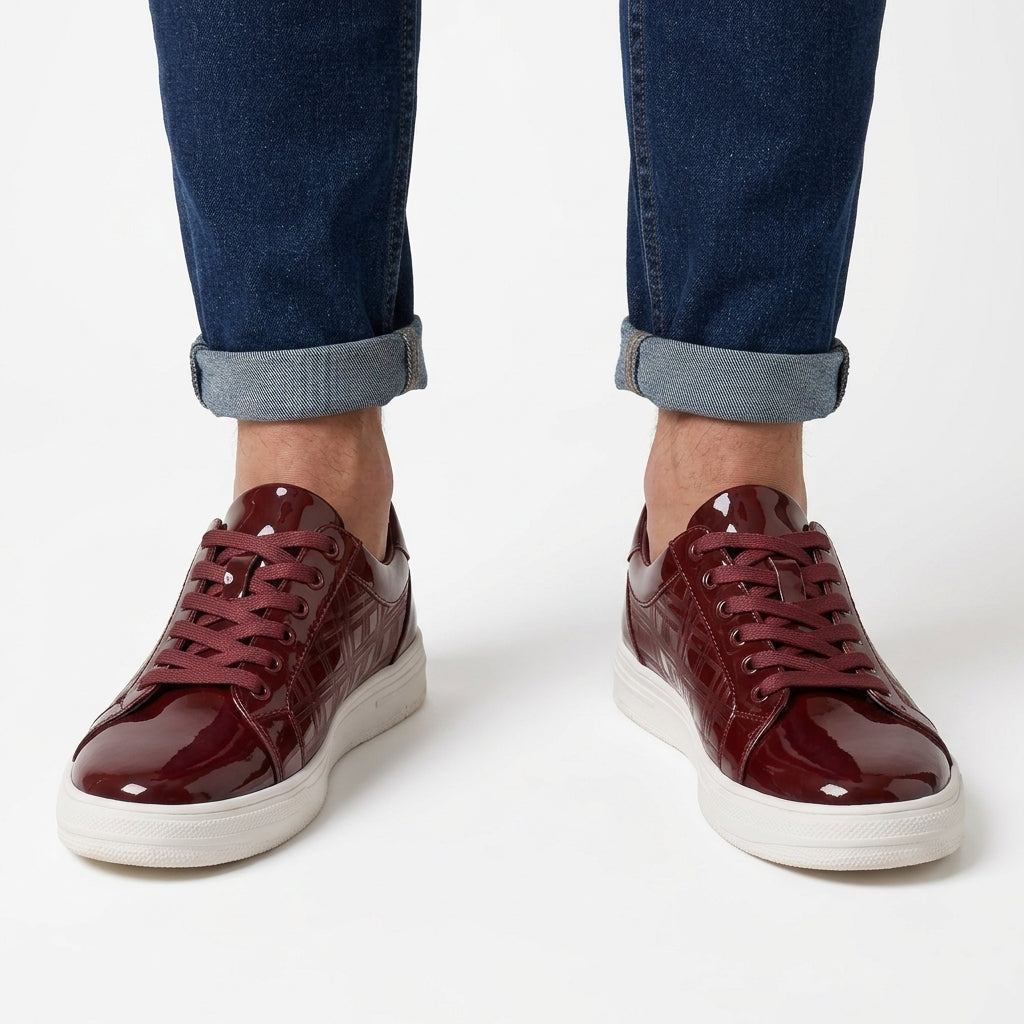 Glossy Faux Leather Casual Sneakers For Men