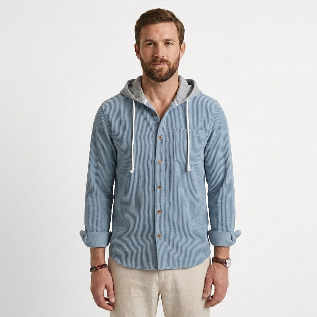 Waffle Knit Hooded Overshirt For Men