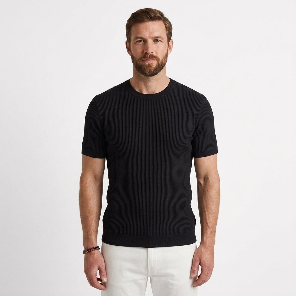 Slim Fit Ribbed Knit T-Shirt For Men