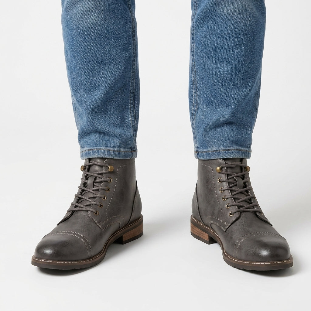 Cap Toe Faux Leather Boots For Men