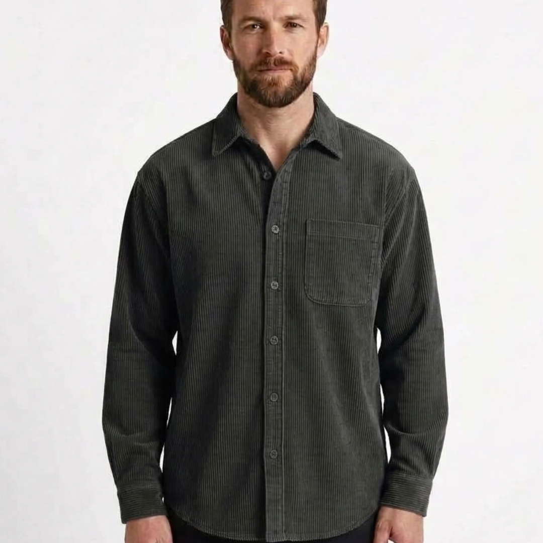 Textured Button-Front Overshirt For Men