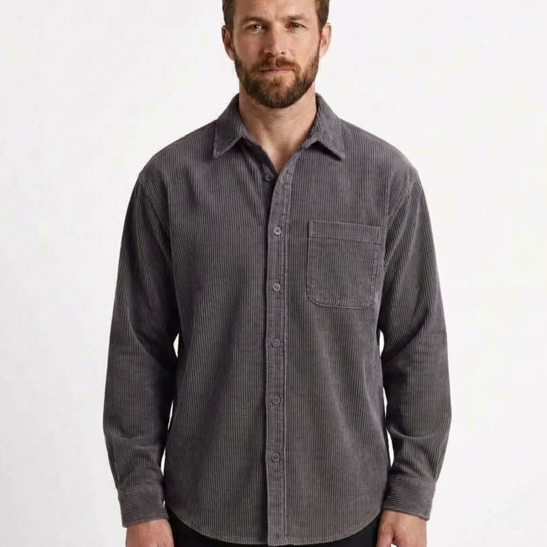 Textured Button-Front Overshirt For Men