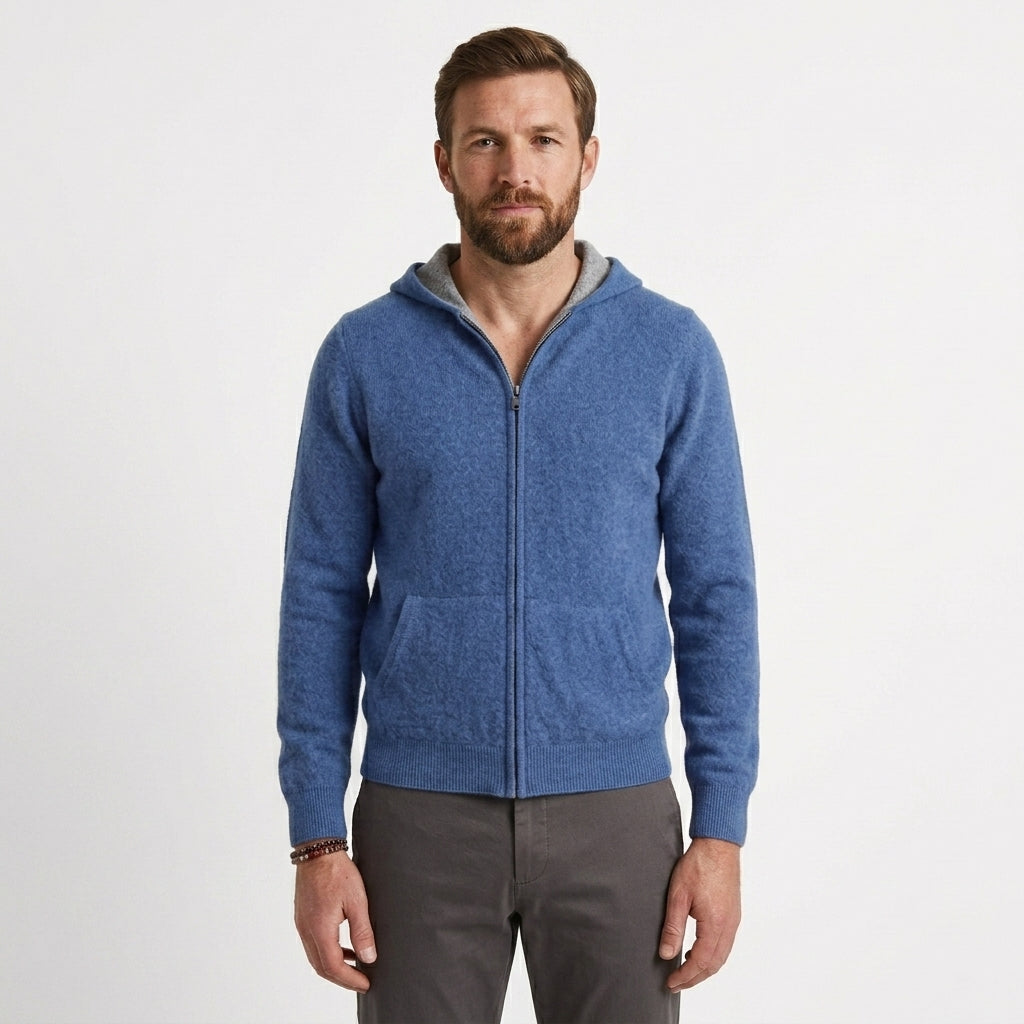 Cashmere Zip Hooded Cardigan For Men