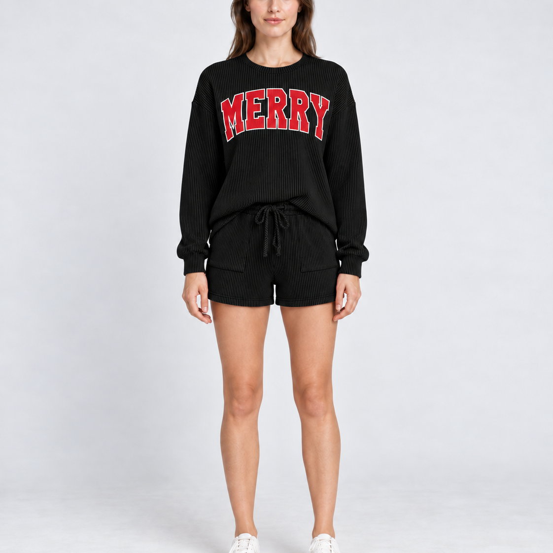 Merry Graphic Christmas Top & Shorts Set