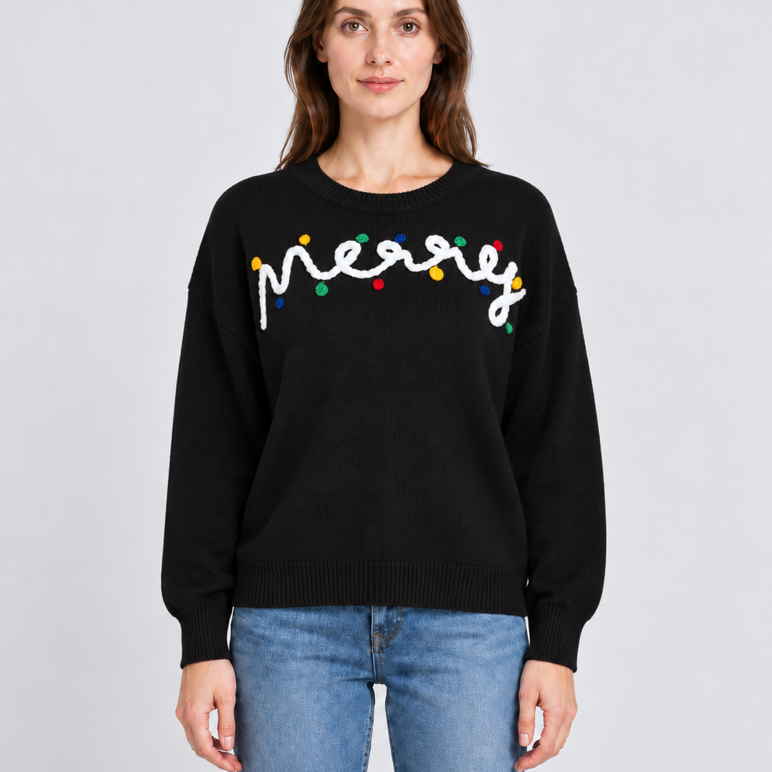 Merry Dot-Detail Drop-Shoulder Christmas Jumper For Women