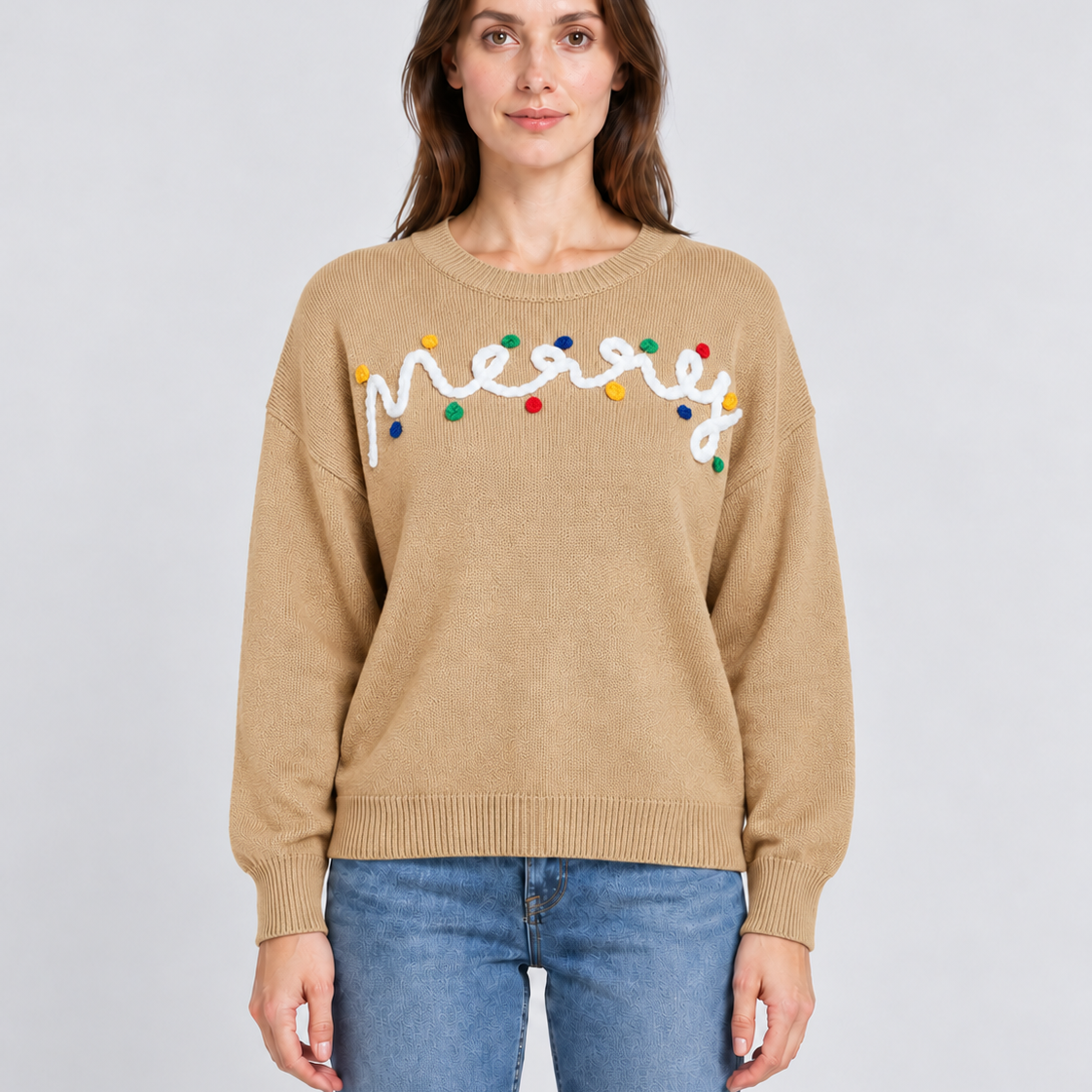 Merry Dot-Detail Drop-Shoulder Christmas Jumper For Women